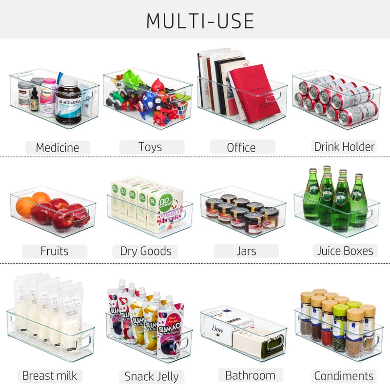 Hudgan 8 Pack Stackable Pantry Organizer Bins (3 Sizes) - Clear Fridge Organizers For Kitchen  Freezer  Countertops  Cabinets - Plastic Food Storage Container With Handles For Home And Office - Image 4