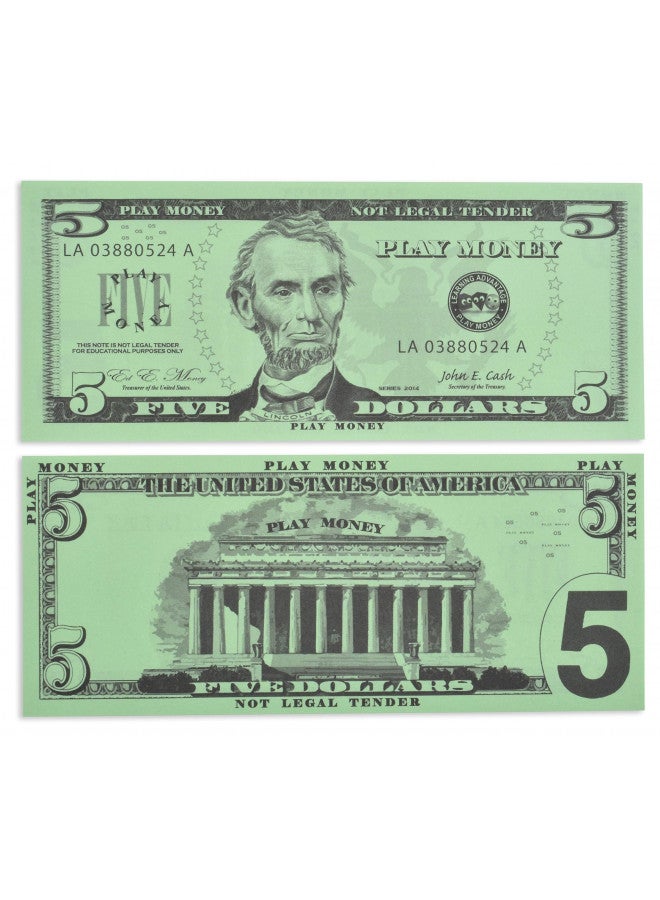 LEARNING ADVANTAGE Play Bills Set - 35 Ones, 25 Fives, 20 Tens, 15 Twenties, 5 Fifties and 5 Hundreds - Replica Bills for Pretend Play with Fake Currency - Image 4