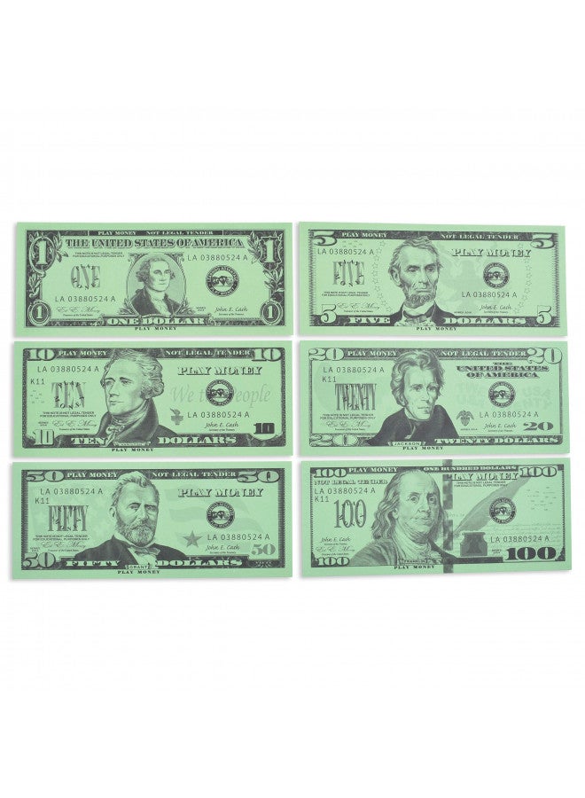 LEARNING ADVANTAGE Play Bills Set - 35 Ones, 25 Fives, 20 Tens, 15 Twenties, 5 Fifties and 5 Hundreds - Replica Bills for Pretend Play with Fake Currency - Image 1