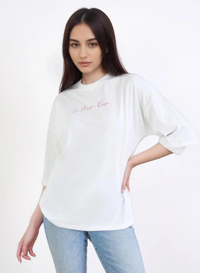 Styli Styli White La Vie En Rose Graphic Oversized T-Shirt