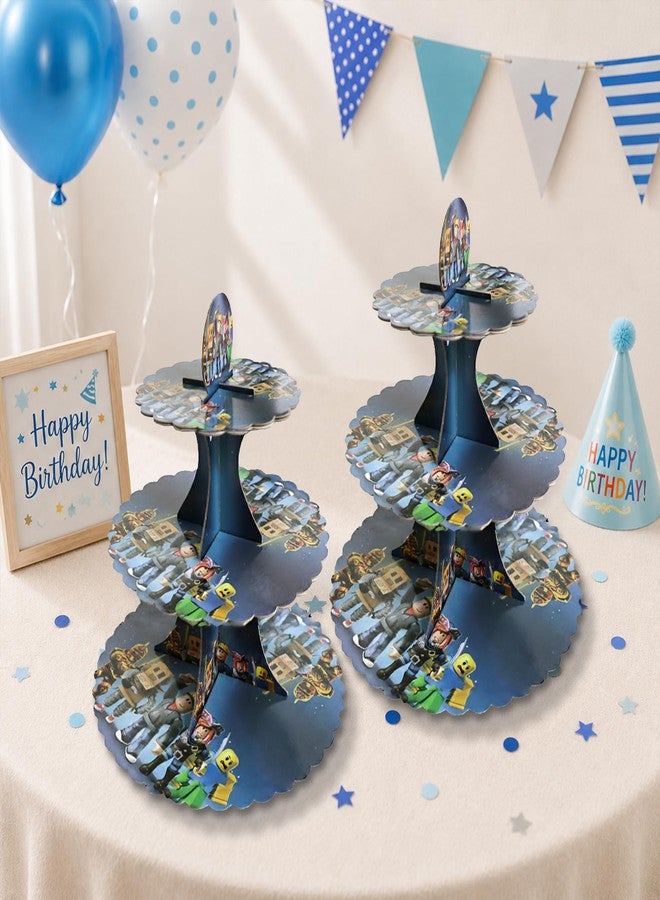 Indotribe 2 Pcs Block Game Cupcake Stand Cupcake Holder and Serving Tray for Dessert Table 3 Tier Cupcake Stand for Boys Birthday Party Decorations Gamer Party Decorations Video Game Birthday Decorations - Image 1