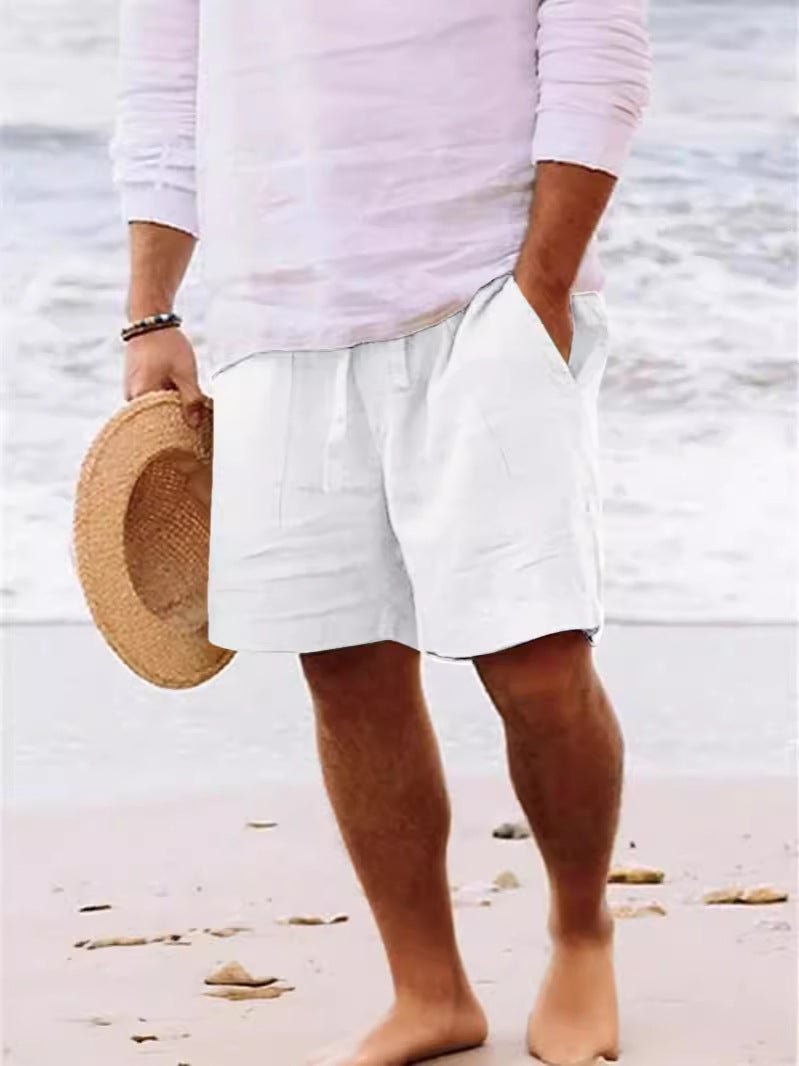 Men'S Shorts Cotton And Linen Summer Drawstring Elastic Waist Straight Legs Solid Color Comfortable Breathable Short Daily Beach (Large - Image 4