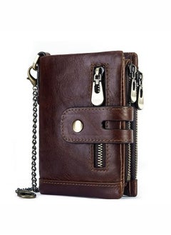 HDWISS Chain Wallet for Men Genuine Leather Wallet Zipper Bifold Wallet Wallets for Men, with 14 Card Holder and Coin Pocket Portable Large Capacity Lightweight Wallet Business Waterproof Leather Zipper Card  - Image 1