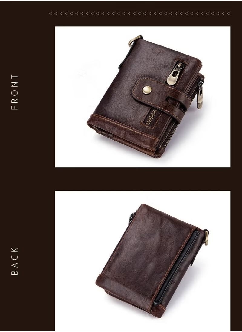 HDWISS - Chain Wallet for Men Genuine Leather Wallet Zipper Bifold Wallet Wallets for Men, with 14 Card Holder and Coin Pocket Portable Large Capacity Lightweight Wallet Business Waterproof Leather Zipper Card - Image 1