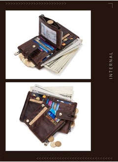 HDWISS Chain Wallet for Men Genuine Leather Wallet Zipper Bifold Wallet Wallets for Men, with 14 Card Holder and Coin Pocket Portable Large Capacity Lightweight Wallet Business Waterproof Leather Zipper Card  - Image 4