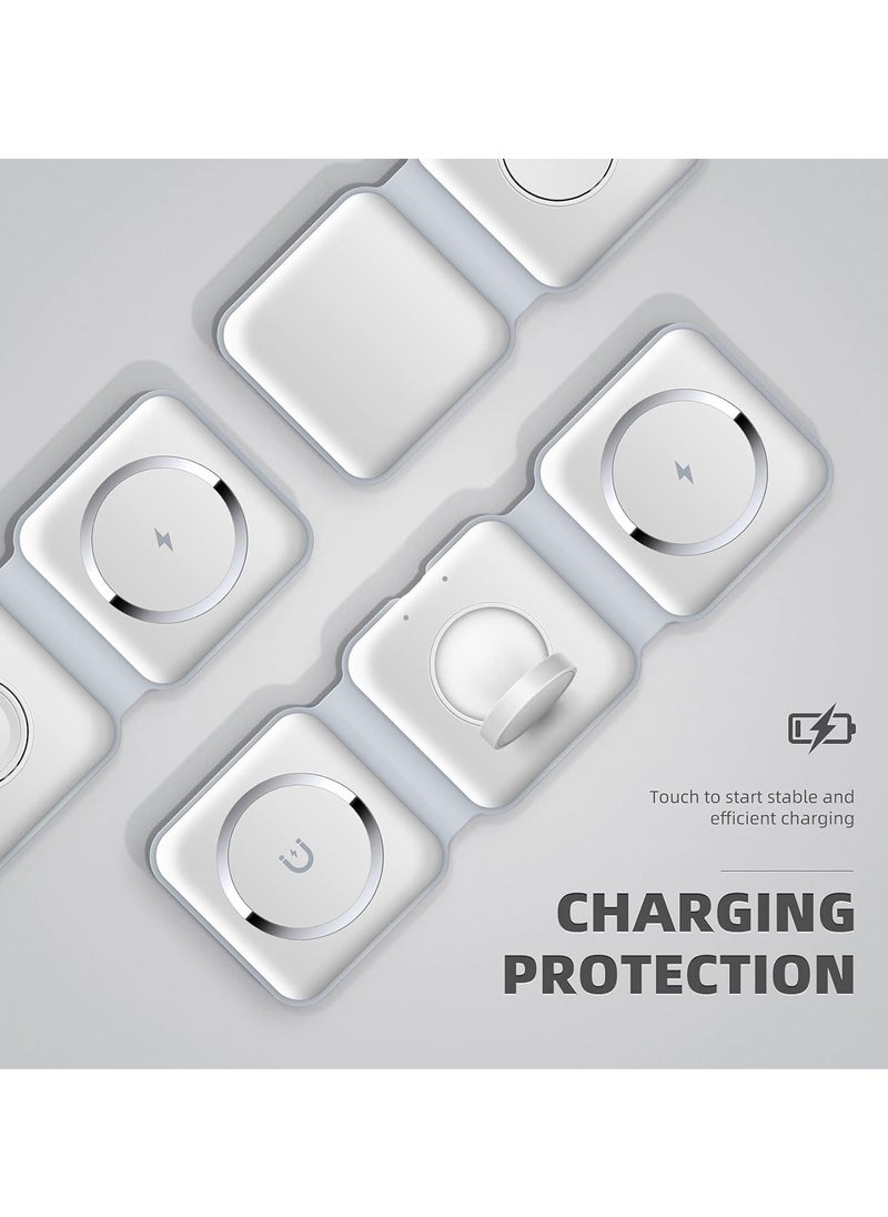 Generic - NEW 3-in-1 Foldable Magnetic Wireless Charger – 15W Mag-Safe Charging Station for iPhone, Apple Watch, and AirPods (White) - Image 1