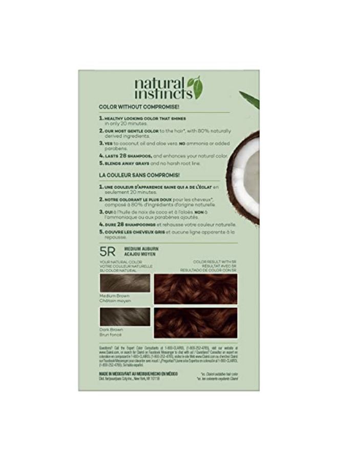 CLAIROL صبغة شعر شبه دائمة من Natural Instincts، لون شعر بني متوسط 5R، 3 قطع  - Image 1