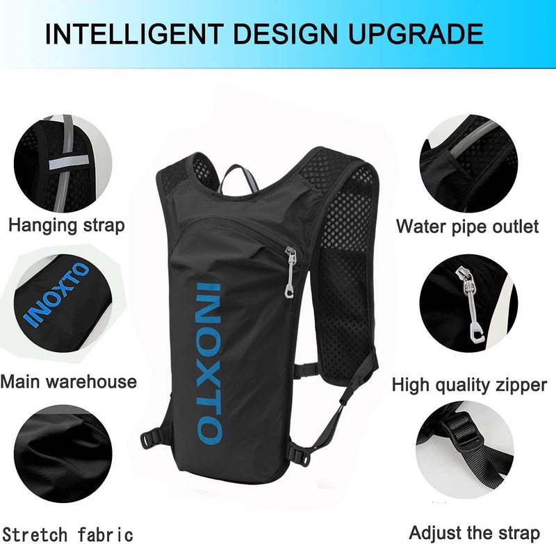 INOXTO Running Hydration Vest Backpack,Lightweight Insulated Pack with 1.5L Water Bladder Bag Daypack for Hiking Trail Running Cycling Race Marathon for Women Men (Black Blue) - Image 2