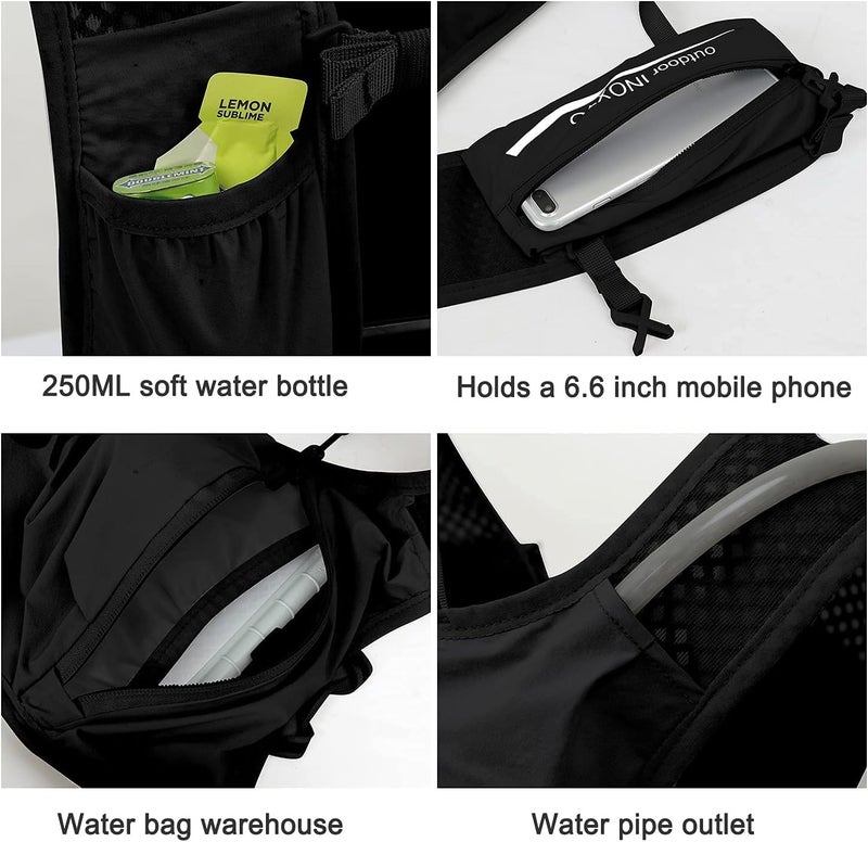 INOXTO Running Hydration Vest Backpack,Lightweight Insulated Pack with 1.5L Water Bladder Bag Daypack for Hiking Trail Running Cycling Race Marathon for Women Men (Black Blue) - Image 5