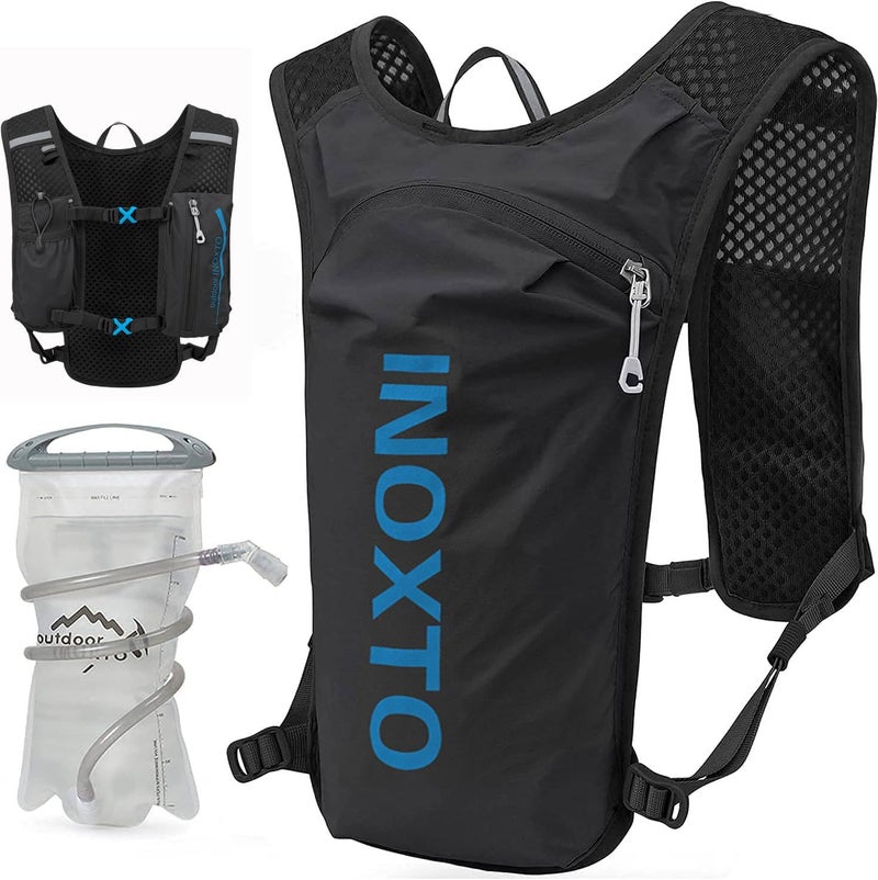 INOXTO Running Hydration Vest Backpack,Lightweight Insulated Pack with 1.5L Water Bladder Bag Daypack for Hiking Trail Running Cycling Race Marathon for Women Men (Black Blue) - Image 1