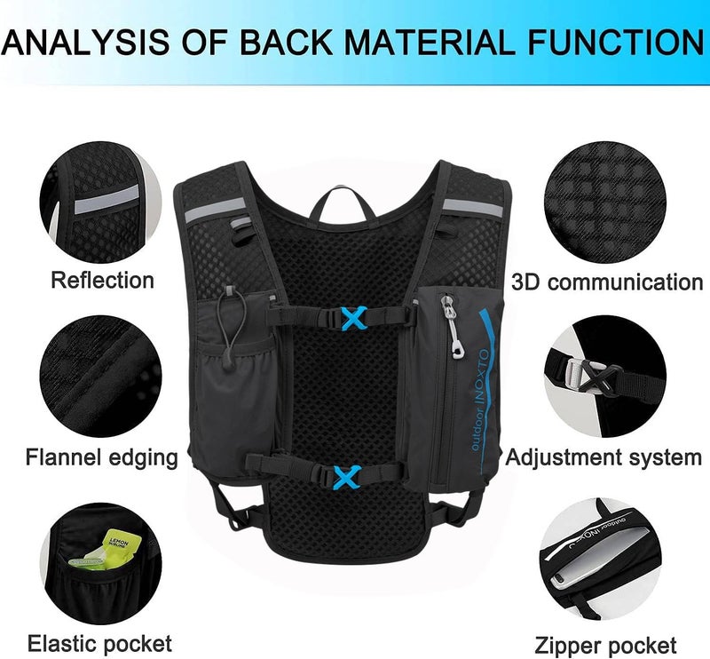 INOXTO Running Hydration Vest Backpack,Lightweight Insulated Pack with 1.5L Water Bladder Bag Daypack for Hiking Trail Running Cycling Race Marathon for Women Men (Black Blue) - Image 3
