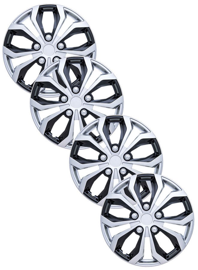 Pack of 4 EM-3138 Taiwan Wheel Cover | 15" Inch | Silver Black 2 Universal Nested Style