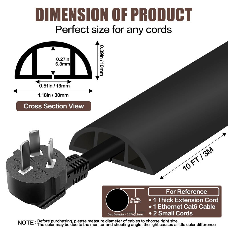 DBHXXMB-HH Floor Cord Cover Self Adhesive Cord Hider,10FT Cable Management, Extension Strip Protector for Wires, Prevent Cable Trips for Offices, Gyms, Exhibitions Cavity:0.39"(W) x 0.27"(H) Black - Image 2