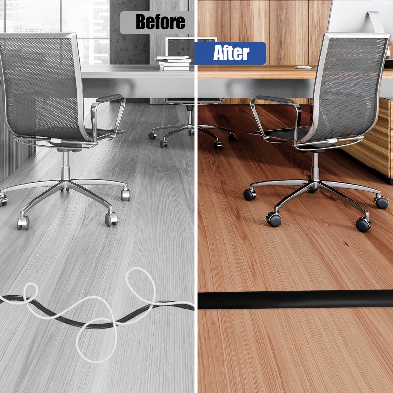 DBHXXMB-HH Floor Cord Cover Self Adhesive Cord Hider,10FT Cable Management, Extension Strip Protector for Wires, Prevent Cable Trips for Offices, Gyms, Exhibitions Cavity:0.39"(W) x 0.27"(H) Black - Image 5