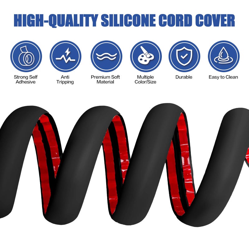 DBHXXMB-HH Floor Cord Cover Self Adhesive Cord Hider,10FT Cable Management, Extension Strip Protector for Wires, Prevent Cable Trips for Offices, Gyms, Exhibitions Cavity:0.39"(W) x 0.27"(H) Black - Image 3