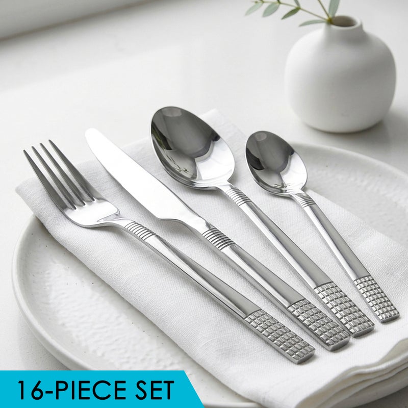 Cuisine Art Jane 16 Piece Stainless Steel Cutlery Set, Silver | Dinner Fork, Knife, Spoon & Tea Spoon Service for 4 Mirror Finish Tableware Set for Home Restaurant & Gift Use Modern Ergonomic Design - Image 2