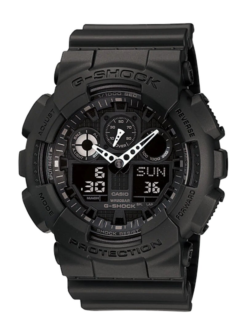 ساعة يد رجالية Casio G-Shock GA-100 سوداء بنظام عرض تناظري ورقمي