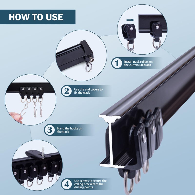 MaKefeile Flexible Ceiling Curtains Track, Bendable Ceiling Mount Curtain Track for Room Divider, Aluminum Curtain Tracks Rail with Hooks Set for Window RV Shower Privacy Outdoor Hospital, Black 3-9ft - Image 5