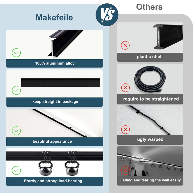 MaKefeile Flexible Ceiling Curtains Track, Bendable Ceiling Mount Curtain Track for Room Divider, Aluminum Curtain Tracks Rail with Hooks Set for Window RV Shower Privacy Outdoor Hospital, Black 3-9ft - Image 3