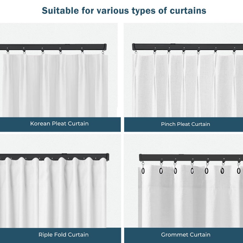 MaKefeile Flexible Ceiling Curtains Track, Bendable Ceiling Mount Curtain Track for Room Divider, Aluminum Curtain Tracks Rail with Hooks Set for Window RV Shower Privacy Outdoor Hospital, Black 3-9ft - Image 4
