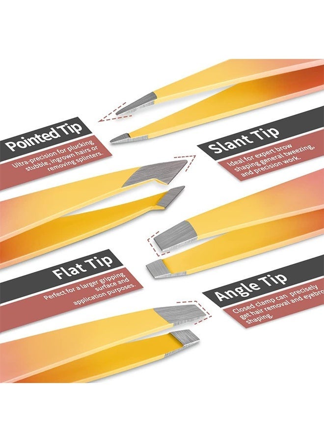 7PCS Professional Tweezers Set for Women, Precision Eyebrow Tweezers with Curved Scissors for Ingrown Hair Daily Beauty with Leather Case - Image 2