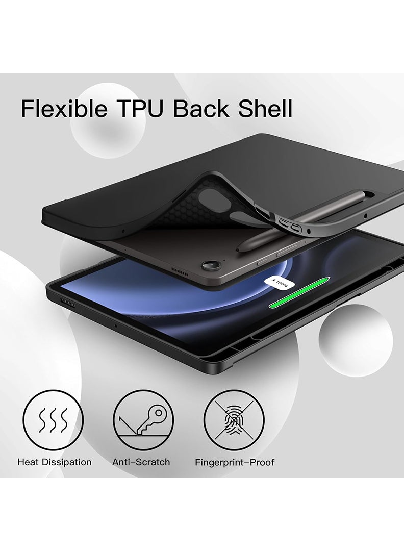 Theodor Case Compatible with Samsung Galaxy Tab S10 FE / S9 FE 10.9-Inch / S9 11-Inch, Smart Case with Pencil Holder, Slim Trifold Stand Case with Soft TPU Back, Auto Sleep/Wake Cover- Black - Image 3