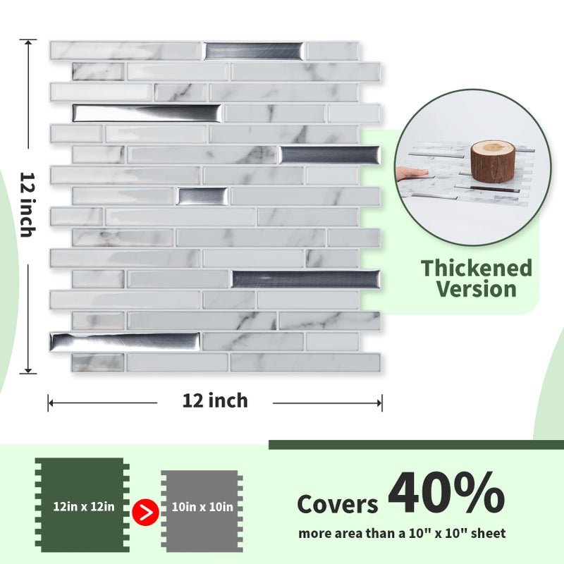 LONGKING 10-Sheet Extra Thick Peel and Stick Backsplash Tiles, Waterproof Kitchen Backsplash Peel and Stick Tile, Self-Adhesive Backsplash for Kitchen, Gray Marble - Image 4