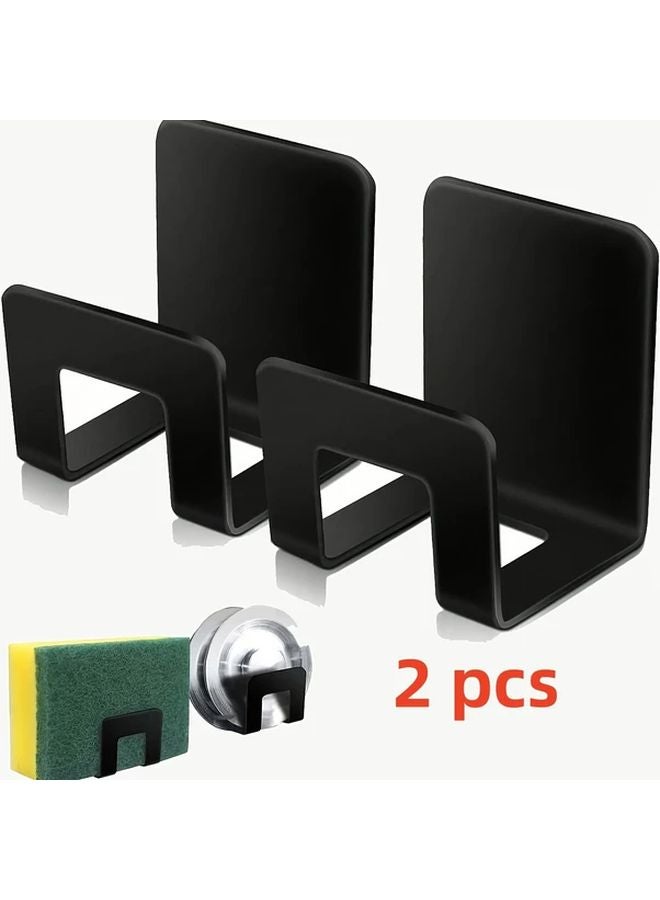 Black Stainless Steel Sponge Holder 2pcs No Drilling Sink Organizer Drain Rack - Image 1