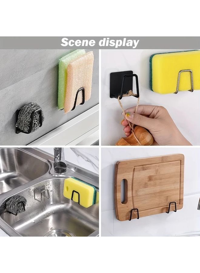 Black Stainless Steel Sponge Holder 2pcs No Drilling Sink Organizer Drain Rack - Image 3