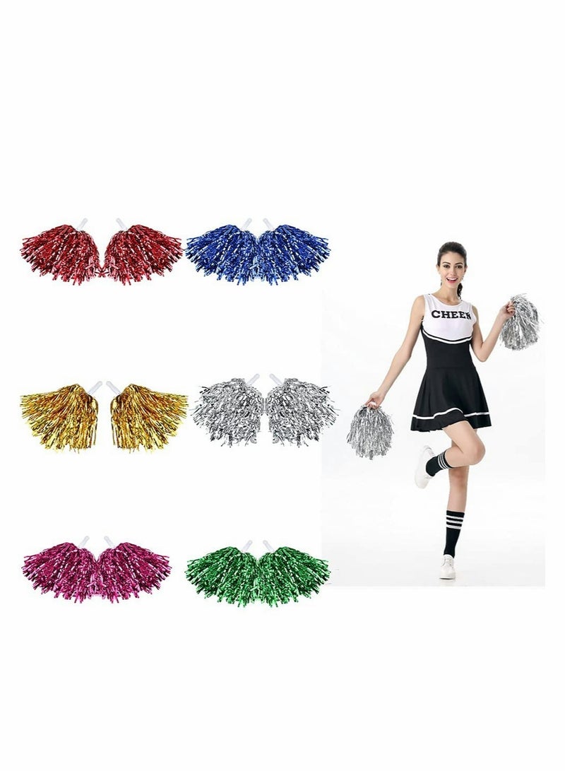 Excefore 12 Pack Cheerleading Pom Poms, Cheer Pom Poms Dance Pom Poms Fluffy Pom Poms Cheer Metallic Strips With Plastic Handle for Sports Matches, Stage Performance, Holiday Celebrate (6 Color) - Image 1
