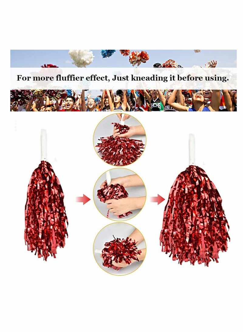 Excefore 12 Pack Cheerleading Pom Poms, Cheer Pom Poms Dance Pom Poms Fluffy Pom Poms Cheer Metallic Strips With Plastic Handle for Sports Matches, Stage Performance, Holiday Celebrate (6 Color) - Image 5