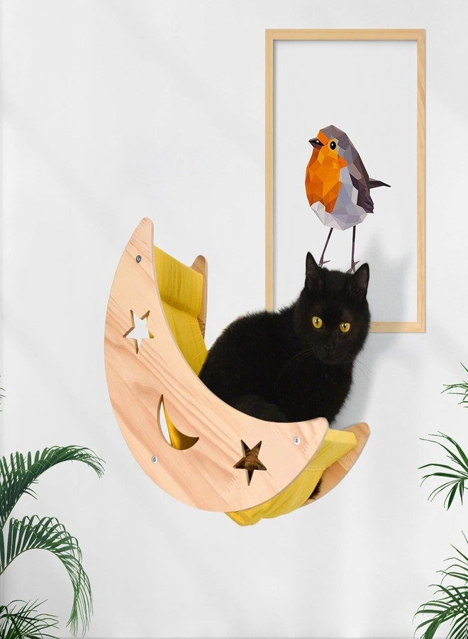 DITOSH Cat Hammock Moon Bed Wall Mounted Shelf Hammock Shelves and Perches Solid Wood Furniture Platforms Beds Hanging for Cats and Kitty Easy Installation-Single Moon - Image 1