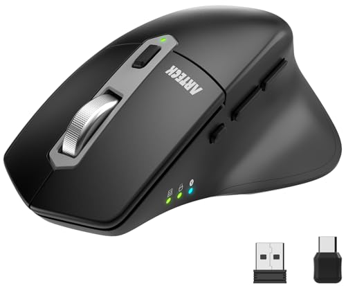 Arteck MultiDevice Wireless Bluetooth Mouse with Nano USBA USBC Receiver Ergonomic Right Hand Silent Clicking Rechargeable Mouse for Computer Desktop PC Laptop Mac iPad and Windows 1110 iPad OS - Image 1