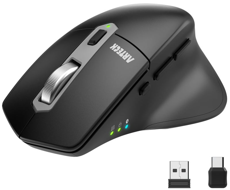 Arteck MultiDevice Wireless Bluetooth Mouse with Nano USBA USBC Receiver Ergonomic Right Hand Silent Clicking Rechargeable Mouse for Computer Desktop PC Laptop Mac iPad and Windows 1110 iPad OS - Image 2