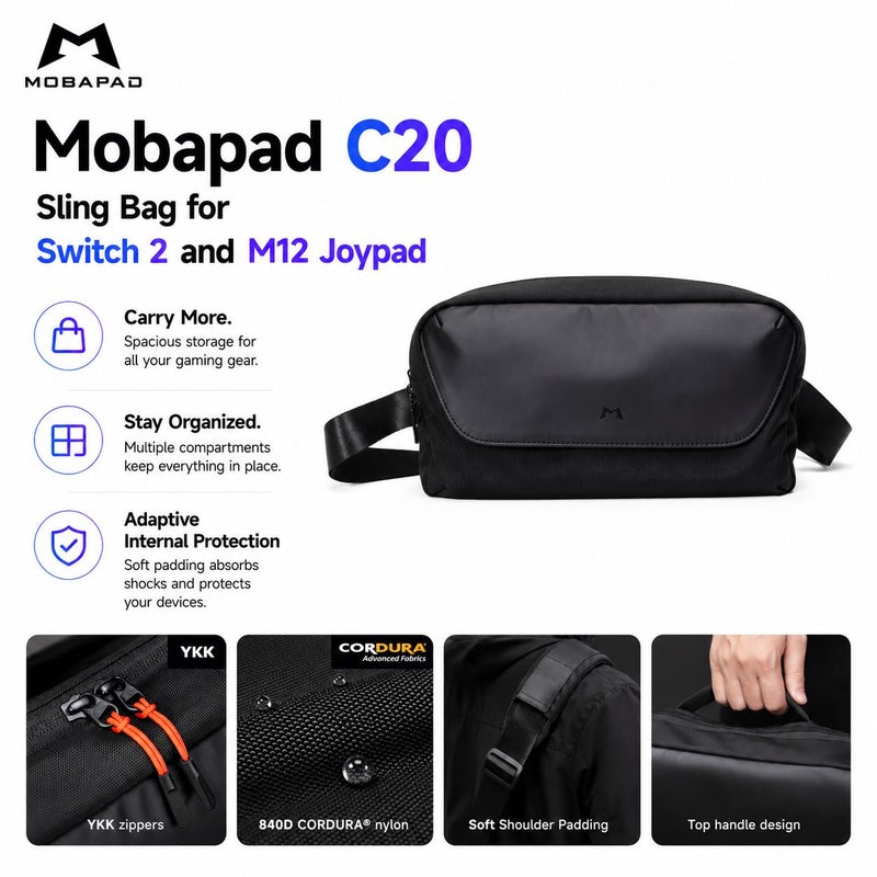 Mobapad C20 Sling Storage Bag for Switch 2 and M12 Joy-Cons, Padded Shoulder Case with YKK Zippers - Image 1