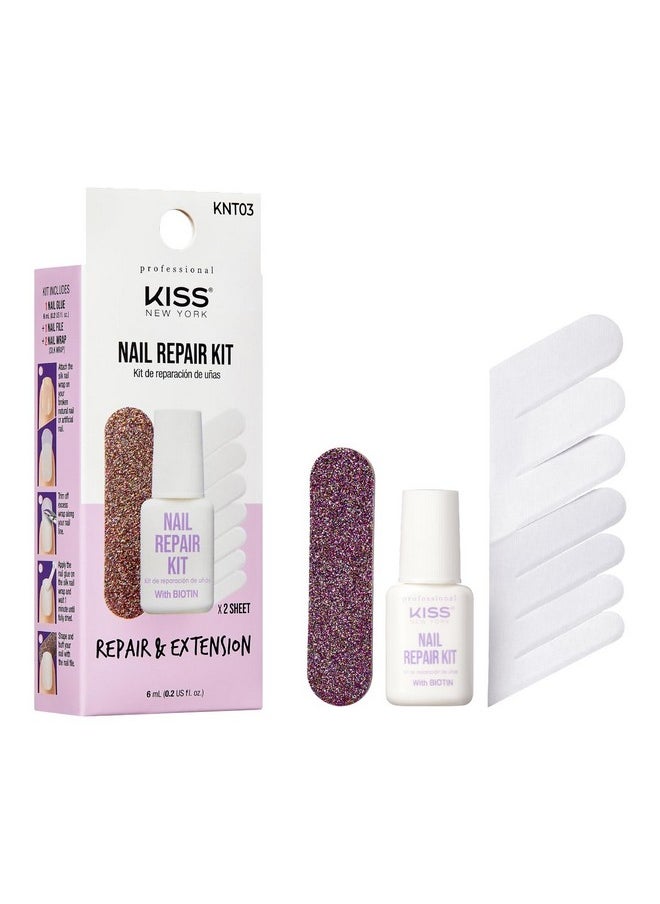 kiss new york Kiss New York Nail Repair Kit for Damage Nails, Broken Cracked and Weak Nails, Biotin Infused Nail Glue, Nail File, and 2 Nail Wraps, Made in Korea  - Image 1