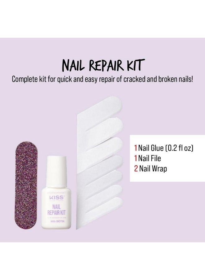 kiss new york Kiss New York Nail Repair Kit for Damage Nails, Broken Cracked and Weak Nails, Biotin Infused Nail Glue, Nail File, and 2 Nail Wraps, Made in Korea  - Image 2