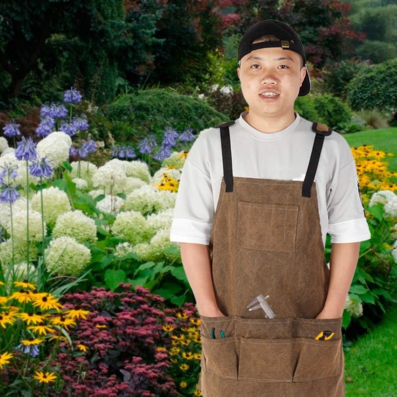 Tnfeeon Tool Aprons Pockets Multi Purpose Workshop Garden Apron for Men Women Leather Belt Durable Canvas Water Proof Woodworking Apron with 11 Tool Carpenter Nan - Image 2