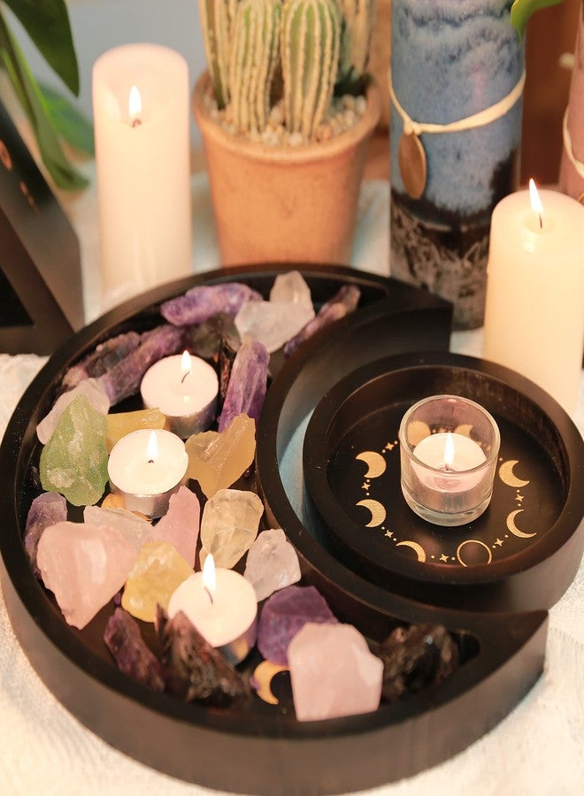 Mooncraftlogy Crescent Moon Tray Crystal Holder Set, Black Wooden Display for Stones Storage, Wicca Lunar Phases Organizer for Essential Oil Rocks, Altar Table Home - Image 5