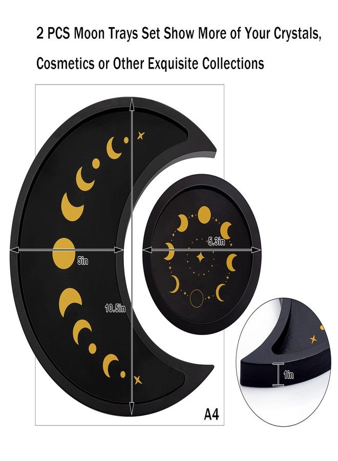 Mooncraftlogy Crescent Moon Tray Crystal Holder Set, Black Wooden Display for Stones Storage, Wicca Lunar Phases Organizer for Essential Oil Rocks, Altar Table Home - Image 4