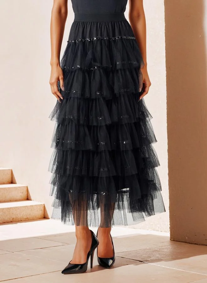2Xtremz 2Xtremz Tiered Maxi A-Line Skirt with Elasticated Waistband