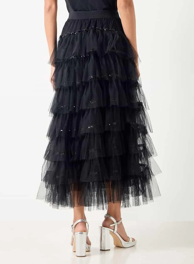 2Xtremz 2Xtremz Tiered Maxi A-Line Skirt with Elasticated Waistband