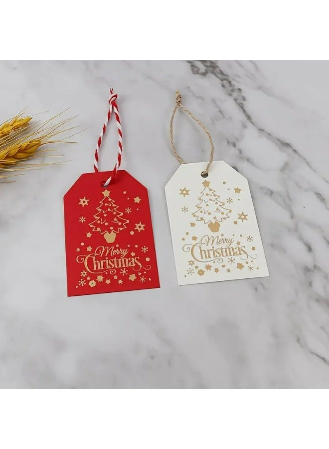 Kandid بطاقات هدايا عيد الميلاد، ملصقات ورق كرافت بتصاميم سانتا، ديكور حفلات العطلات مع شريط، 50 قطعة (بطاقة كريمة) - Image 3