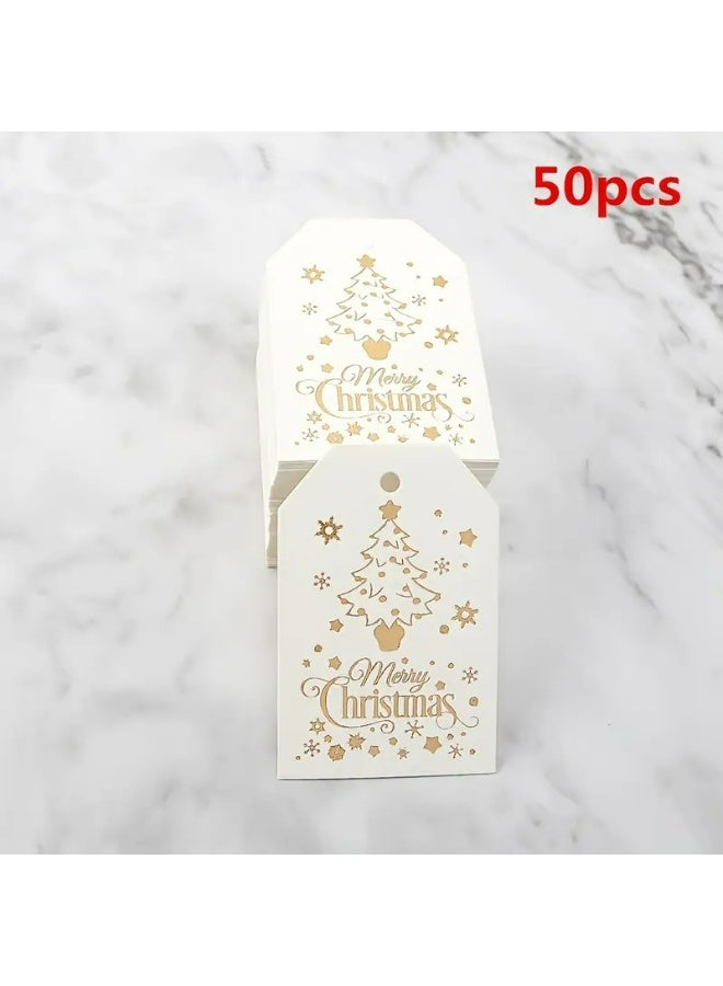 Kandid بطاقات هدايا عيد الميلاد، ملصقات ورق كرافت بتصاميم سانتا، ديكور حفلات العطلات مع شريط، 50 قطعة (بطاقة كريمة) - Image 2