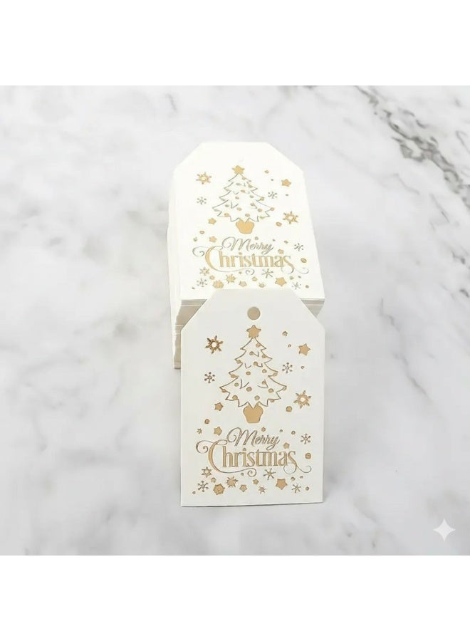 Kandid بطاقات هدايا عيد الميلاد، ملصقات ورق كرافت بتصاميم سانتا، ديكور حفلات العطلات مع شريط، 50 قطعة (بطاقة كريمة) - Image 5