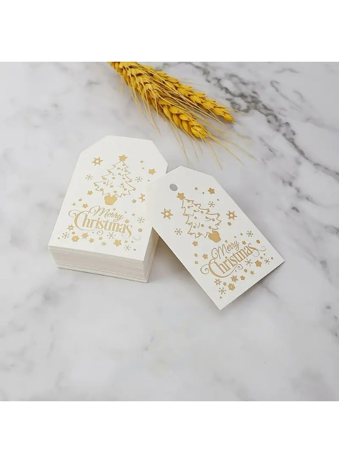 Kandid بطاقات هدايا عيد الميلاد، ملصقات ورق كرافت بتصاميم سانتا، ديكور حفلات العطلات مع شريط، 50 قطعة (بطاقة كريمة) - Image 1