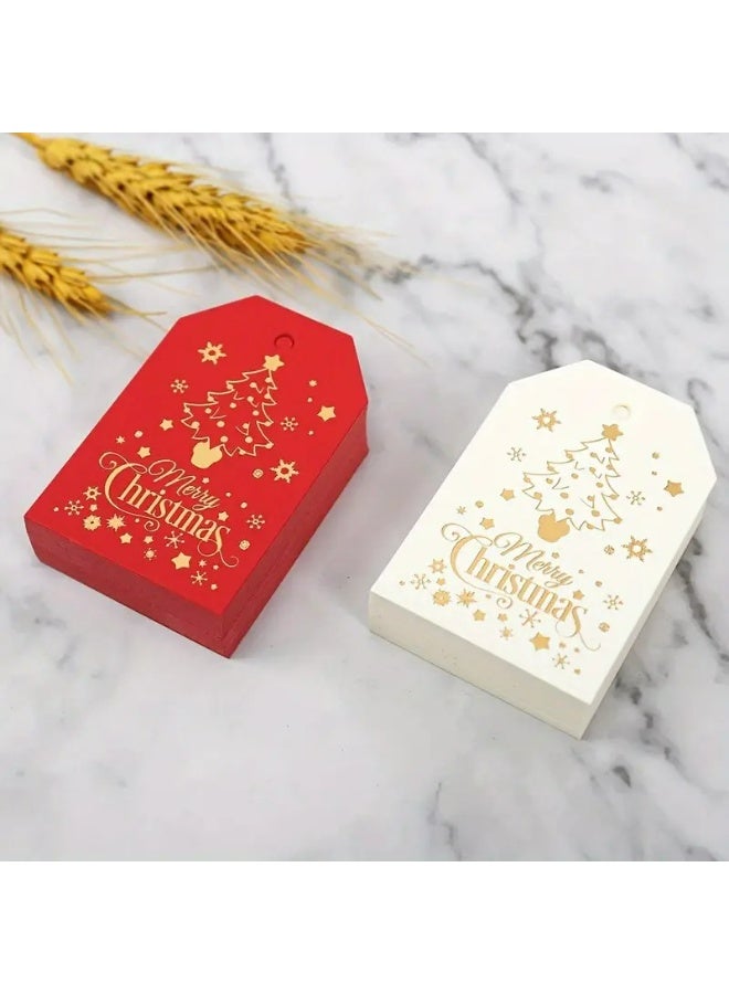 Kandid بطاقات هدايا عيد الميلاد، ملصقات ورق كرافت بتصاميم سانتا، ديكور حفلات العطلات مع شريط، 50 قطعة (بطاقة كريمة) - Image 4