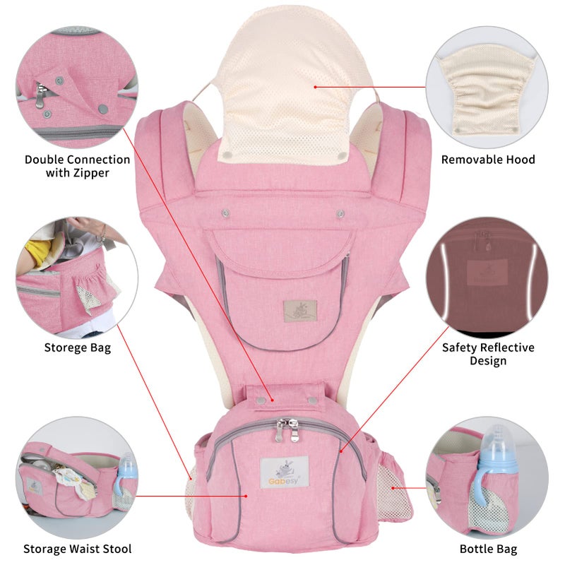 Ocanoiy Baby Hip Seat Carrier - Ergonomic Infant Waist Stool with Hip Seat - Kangaroo Bag Front and Back Holder 3-36 Months (Pink) - Image 2