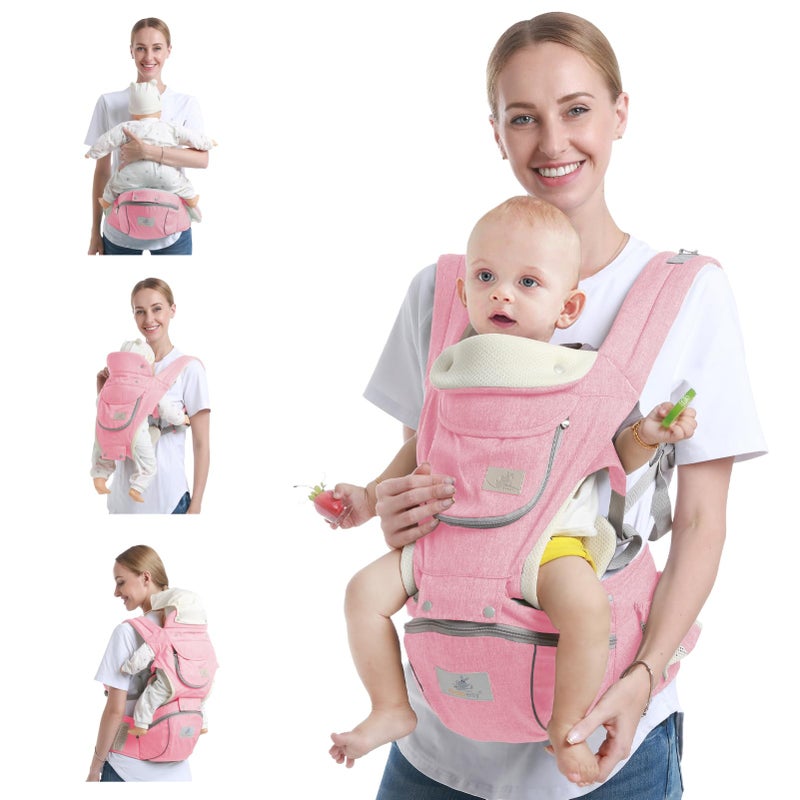 Ocanoiy Baby Hip Seat Carrier - Ergonomic Infant Waist Stool with Hip Seat - Kangaroo Bag Front and Back Holder 3-36 Months (Pink) - Image 1
