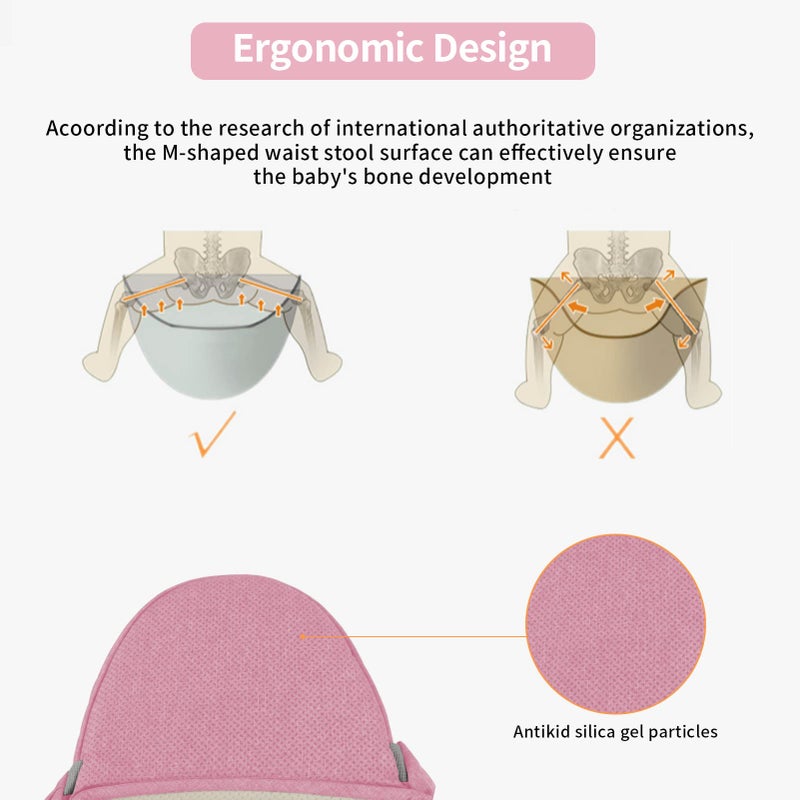 Ocanoiy Baby Hip Seat Carrier - Ergonomic Infant Waist Stool with Hip Seat - Kangaroo Bag Front and Back Holder 3-36 Months (Pink) - Image 5
